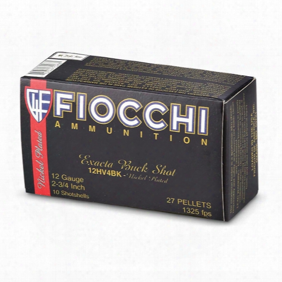 Fiocchi Exacta Nickel-plated Buchskot, 12 Gauge, 2 3/4&amp;quot; Shell, 4 Buck, 27 Pellets, 10 Rounds