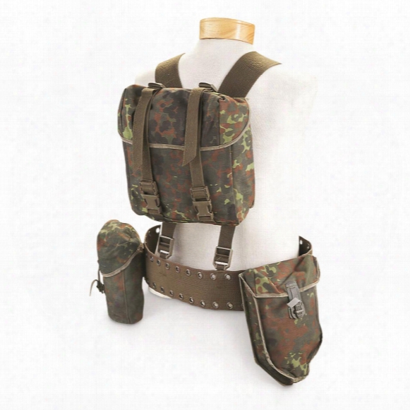 German Military Surplus 5-piece Harness Set, Olive Drab/flecktarn Camo, Used
