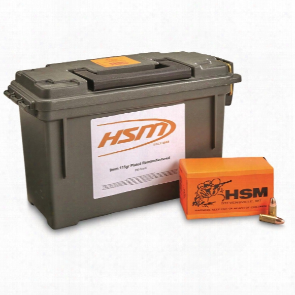 Hsm, 9mm, Plated Round Nose, 115 Grain, 350 Rounds With Ammo Can