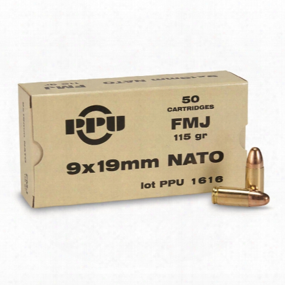 Ppu White Box, 9mm Luger, Fmj, 115 Grain, 50 Rounds