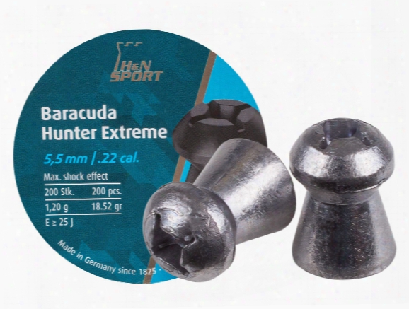 H&n Baracuda Hunter Extreme Pellets, .22 Cal, 18.52 Grains, Hollowpoint, 200ct