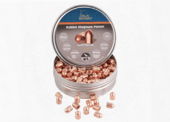 H&n Rabbit Magnum Power Cylindrical Pellets, .22 Cal, 25.77 Grains, Copper-plated, Round Nose, 200ct