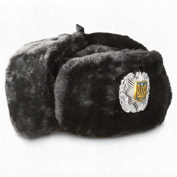 Police Military Surplus Ushanka Hat With Badge, New