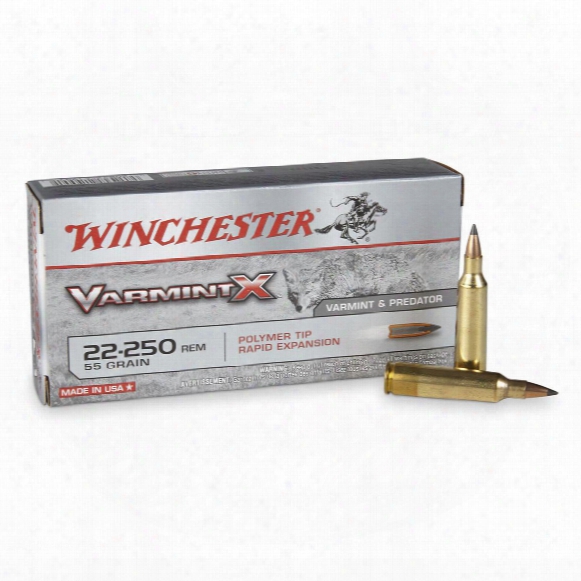 Winchester Varmint X, .22-250 Remington, Polymer Tip, 55 Grain, 20 Rounds