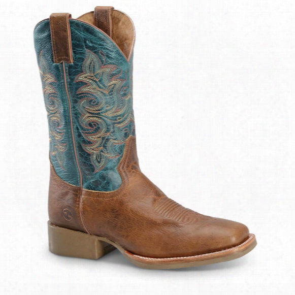Double-h Men&amp;#39;s 12&amp;quot; Flexion Square Toe Cowboy Boots, Tan Turquoise