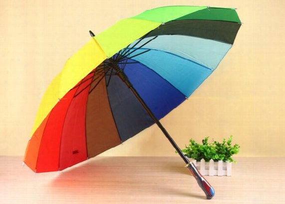 Rainbow Umbrella 2017 High Quality 16k Golf Umbrella Automatic Long-handle Umbrella Sunny Rainy Pongee Rainbow Adult Color Umbrella