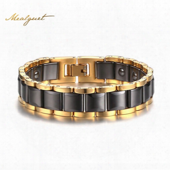 Wholesale- Meaeguet Men Black Hematite Super Strong Magnetic Health Bracelet Magnet Therapy Biomagnetic Bangles Jewelry 20cm Length