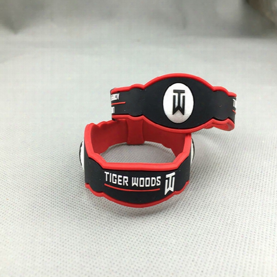 1pc Golf King Tiger Woods Rubber Writsband Black Mix Red Silicone Bangle Sports Silicone Bracelets With Soft Material