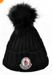2016designer Ladies Plain Knit Beanies Pom Winter Warmer Hats For Womens Crochet Faux Raccoon Rabbit Fur Ball Slouchy Snow Cap 8 Solid Color