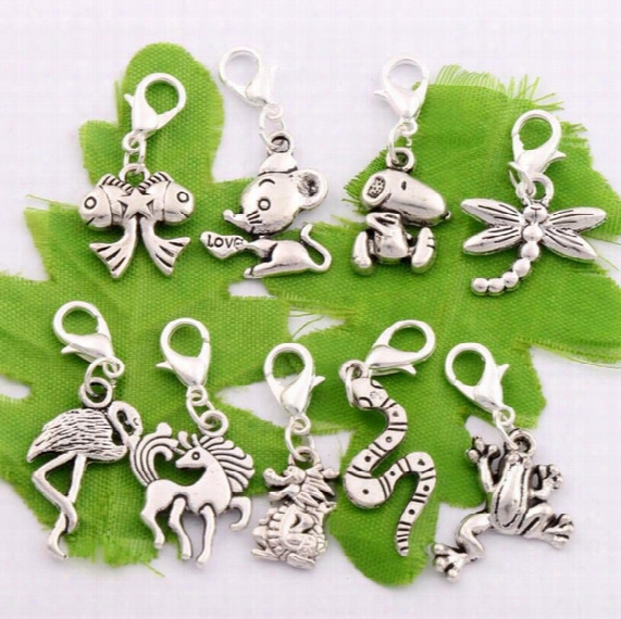 100pcs/lot Tibetan Silver Mix Horse Lobster Claw Clasp Alloy Charm Beads Dangle Loose Beads Fit Necklace
