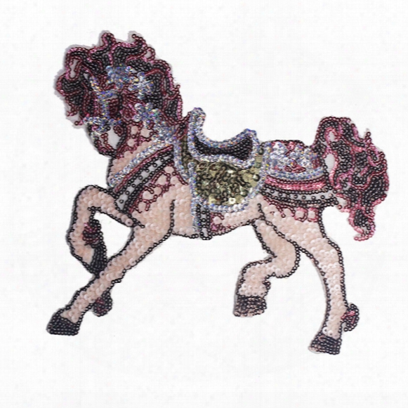1piece Pink Sequin Horse Patches Decorated Embroidered Sew On Patches Fabric Motifs Applique Scrapbooking Clothing Th325