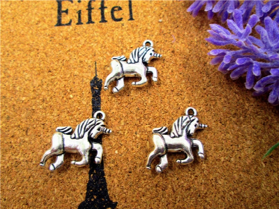 75pcs-unicorn Charms, Antique Tibetan Silver Unicorn Horse Charm Pendant 16x16mm
