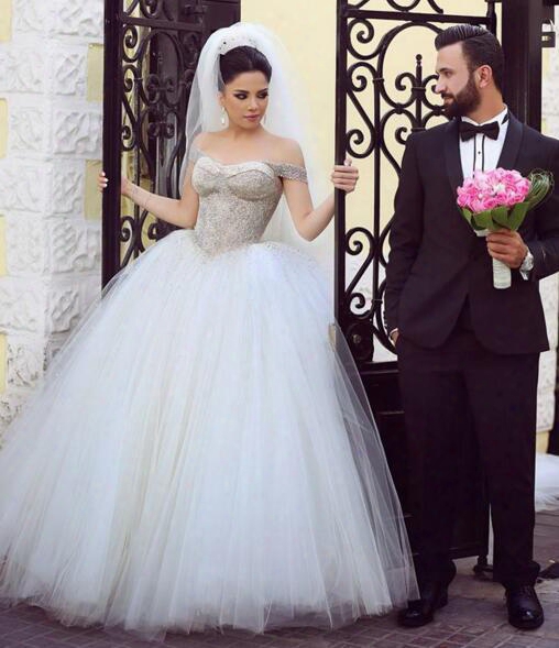 Cap Sleeve Wedding Dresses 2016 Ball Gown Floor Length Wedding Dresses Tulle Plus Size Elegance Bride Dress Z395