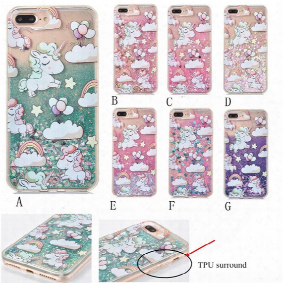 Cartoon Horse Quicksand Case Floating Glitter Bling Cover 3d Liquid Back Shell For Iphone7 7plus 6 6plus 20pcs