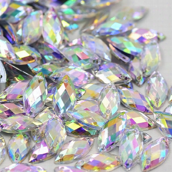 Crystal Clear Ab Rhinestones Sew On Acrylic Flatback Fancy Shape Horse Eye Gems Strass Stones For Clothes Dress Crafts