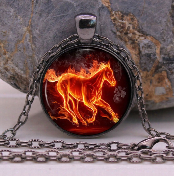 Fantasy Jewelry Fire Horse Felsteed Necklace Pendant Unique Art Picture Gifts For Her Glass Necklace Pendant Sweater Chain Gift