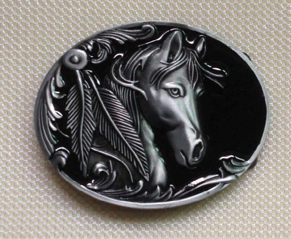 Horse Belt Buckle With Pewter Finish Sw-by129 Suitable For 4cm Wideth Belt With Continous Stock Free Shipping