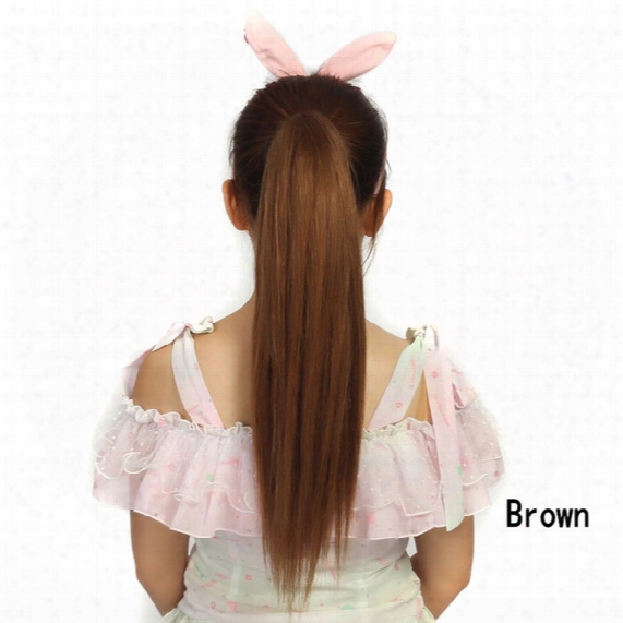Human Women&girls Straight Hair Ponytails 100% Real Human Natural Hair Ponytail Extension Brown 55cm,22&quot; Claw Clip In Pony Tails Horsetails