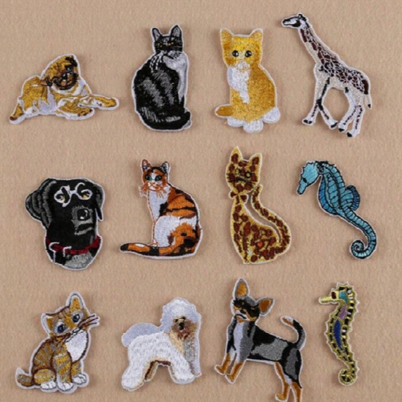 Iron On Patches Diy Embroidered Patch Sticker For Clothing Clothes Fabric Badges Sewing Sea Horse Dog Cat Design