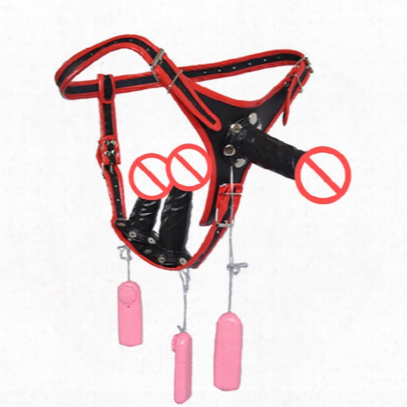 New! 3i1 Electric Strap On Dildo+penis+anal Plug Wearable Three-headed Harness Vibrator Butt Plug Sex Game Toy For Women C3-2-29