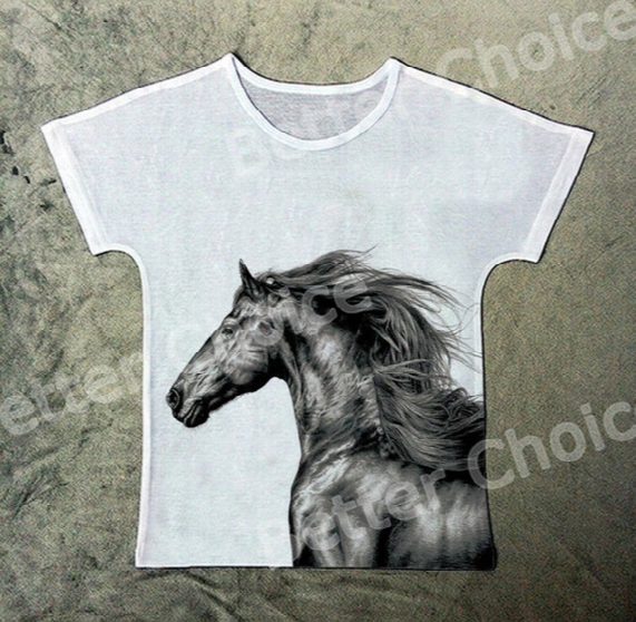 Track Ship+new Vintage Retro T-shirt Top Tee Strong Pen Drawing Wild Horse Simple Pen Picture 1314