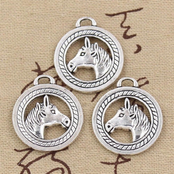 Wholesale-99cents 2pcs Charms Circle Horse Head 25mm Antique Making Pendant Fit,vintage Tibetan Silver,diy Bracelet Necklace