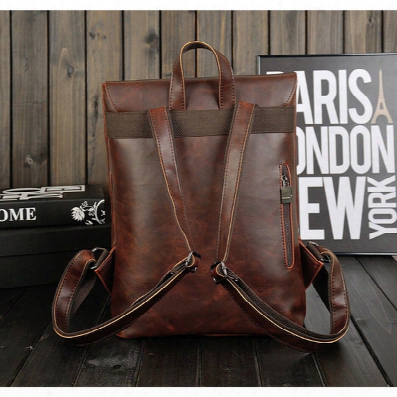 Wholesale-aaron-korean Wave Antique Coffee College Wind Mochilas,fashion Crazy Horse Leather Backpacks,british Backpacks For Teenage Boys