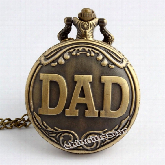 Wholesale-antique Dad Quartz Pocket Watch Necklace Chain Bronze Father&#039;s Day Gifts For Pappy Fathers Men Watch