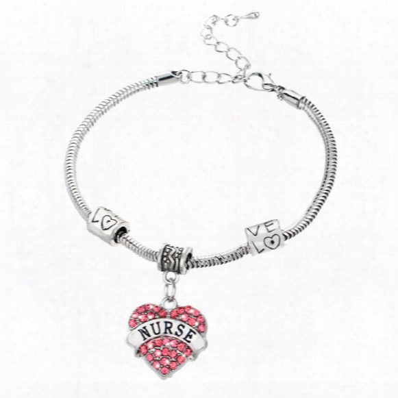 Wholesale-charm Nurse Xmax Gifts Love Heart Clear Pink Blue Rhinestone Crystal Pendant Silver Bangles Bracelets Party Women Men Jewelry