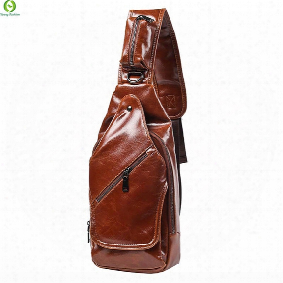 Wholesale-new Fashion Style Crazy Horse Leather Men Chest Pack Small Bag Crossbody Shoulder Bag Leisure Travel Mini Bag Black Brown