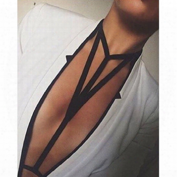 Wholesale- Sexy Women Velvet Body Chain Harness Beach Bikini Elastic Necklaces Top Open Cage Bra Bandage Necklace Accessories