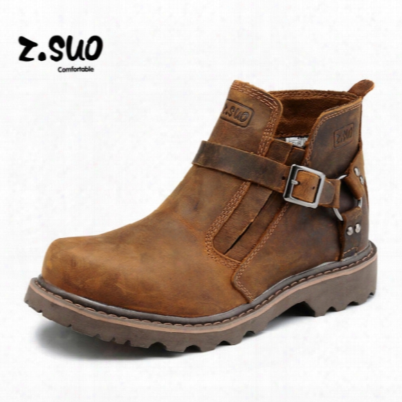 Winter New Z.suo 337 Motorcycle Boots Cowboy Boots Ashion Boots Outdoor Boots Hot Brown Crazy Horse Outdoor Casual Walking Work Jobs Shoes