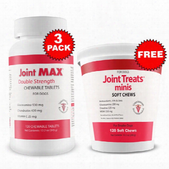3-pack Joint Max Double Strength (360 Chewable Tablets)+  Free Joint Treats Minis