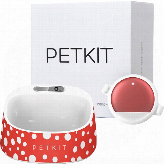 Petkit P2 Smart Activity Monitoring Pet Tracker - Red & Petkit Fresh Smart Digital Feeding Pet Bowl - Red/white