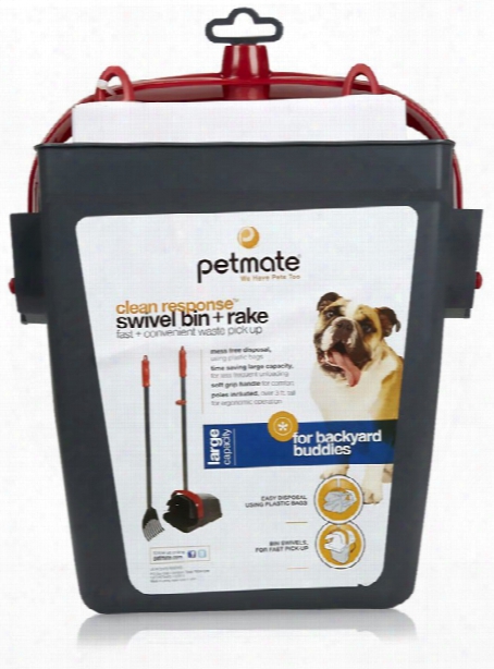 Petmate Clean Response Swivel Bin & Rake - Gray/red