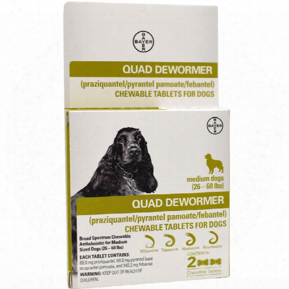 Quad Dewormer For Medium Dogs (26-60 Lbs) - 2 Chewable Tablets