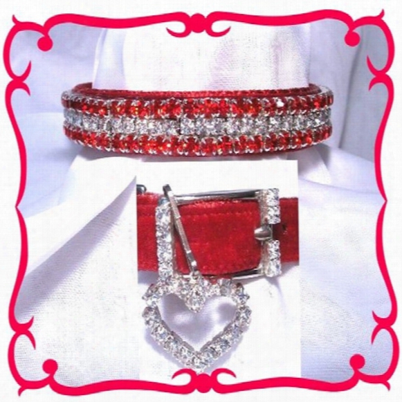 Rhinestone Dog Collars - Red Velvet & Diamonds # 304 (medium)