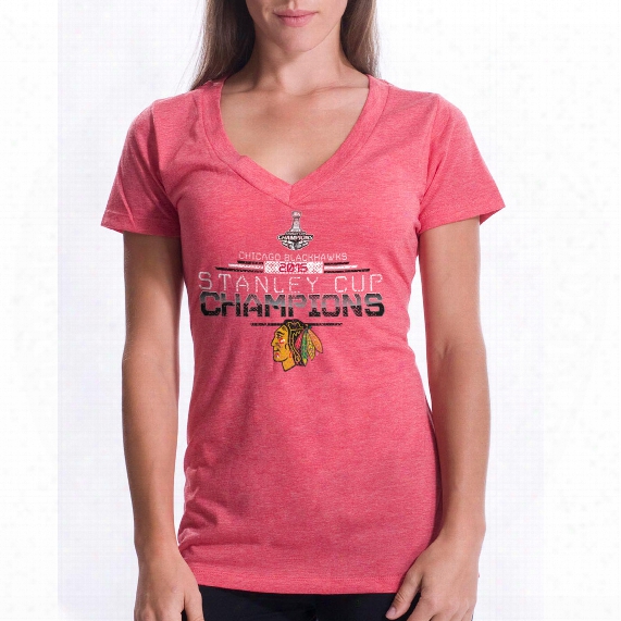 Chicago Blackhawks 2015 Stanley Cup Champions Women's Digital V-neck T-shirt
