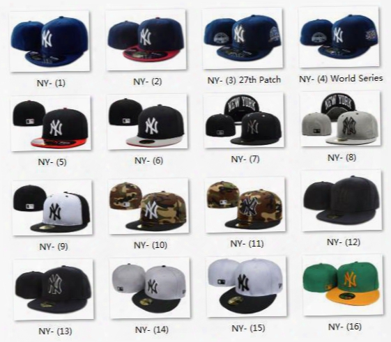 2017 Wholesale Yankee Fitted Caps Cheap Baseball Cap Embroidered Team Ny Letter Size Flat Brim Hat Hiphop Basebwll Cap Full Closed