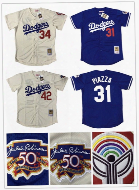 Los Angeles Dodgers Mike Piazza Fernando Valenzuela Jackie Robinson Mitchell & Ness Royal Cooperstown Collection Mesh Stitched Jersey