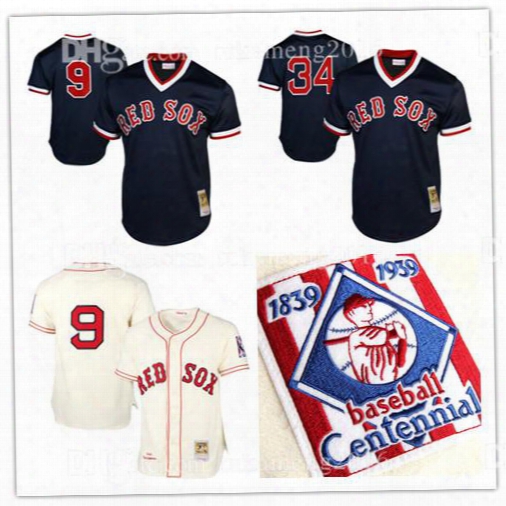 Stitched Boston Red Sox Ted Williams Throwback Baseball Jersey 34 David Ortiz Embroidery Mitchell & Ness Mesh 1990 Cooperstown Jerseys