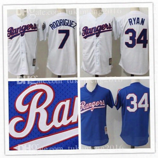 Texas Rangers Nolan Ryan Ivan Rodriguez Baseball Jerseys Throwback Mitchell & Ness Royal 1989 Cooperstown Collection Mesh Jersey