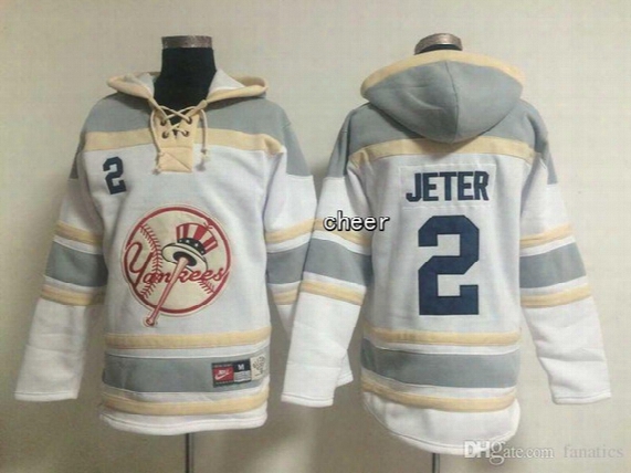 2016 Newest Wholesale Men&#039;s New York Yankees #2 Jeter White Hoodies Sweatshirts Jersey, Free Shipping Cheap Jerseys Size M-xxxl