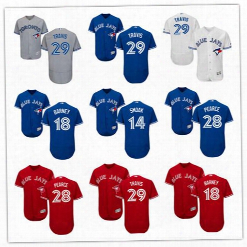 2017 Flexbase Jerseys Baseball 29 Devon Travis 14 Justin Smoak 28 Steve Pearce 18 Darwin Barney Toronto Blue Jays Shirts Cheap Blue Red