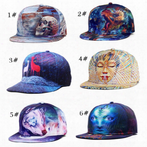 2017 New 3d Printing Caps Pattern Sports Hats Baseball Cap Women Men Caps Fitted Snap Fashion Hip Hop Caps 34 Styles K012
