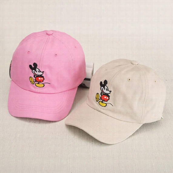 2017 New Korean Cartoon Animal Baseball Cap Solid Color Mickey Embroidery Sun Hat For Men Women Snapback Fashion Lovers Cap