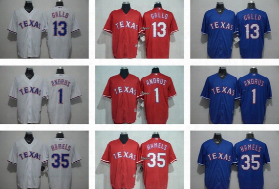 Men&#039;s #13 Joey Gallo #1 Elvis Andrus #35 Cole Hamels White Red Blue Cool Base Texas Rangers Baseball Jersey Top Quality Drop Shipping