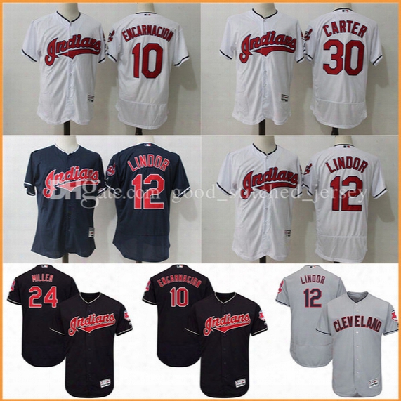 Men&#039;s Cleveland Indians Stitched Baseball Jerseys 12 Francisco Lindor 30 Joe Carter 24 Majestic Authentic Collection Flex Base Player Jersey