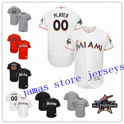 Men&#039;s Miami Marlins Authentic Flexbase Cool Base Custom Jersey With 2017 All-star Game Patch Can Be Custom Any Name And Any Number