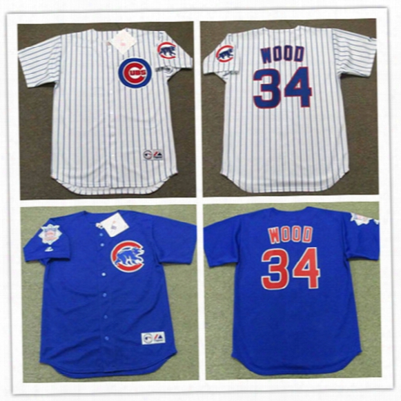 Mens Cheap Chicago Cubs Kerry Wood Throwback Jersey 2003 Blue #34 Kerry Wood Cubs 2017 White Gold Program Cool Base Baseball Jersey S-3xl